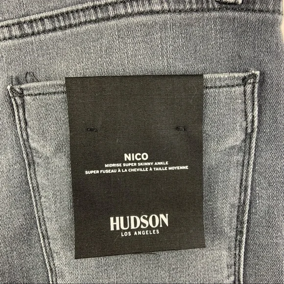 HUDSON Grey Black Nico Mid-Rise Super Skinny Ankle Stretch Jeans - Picture 8 of 12